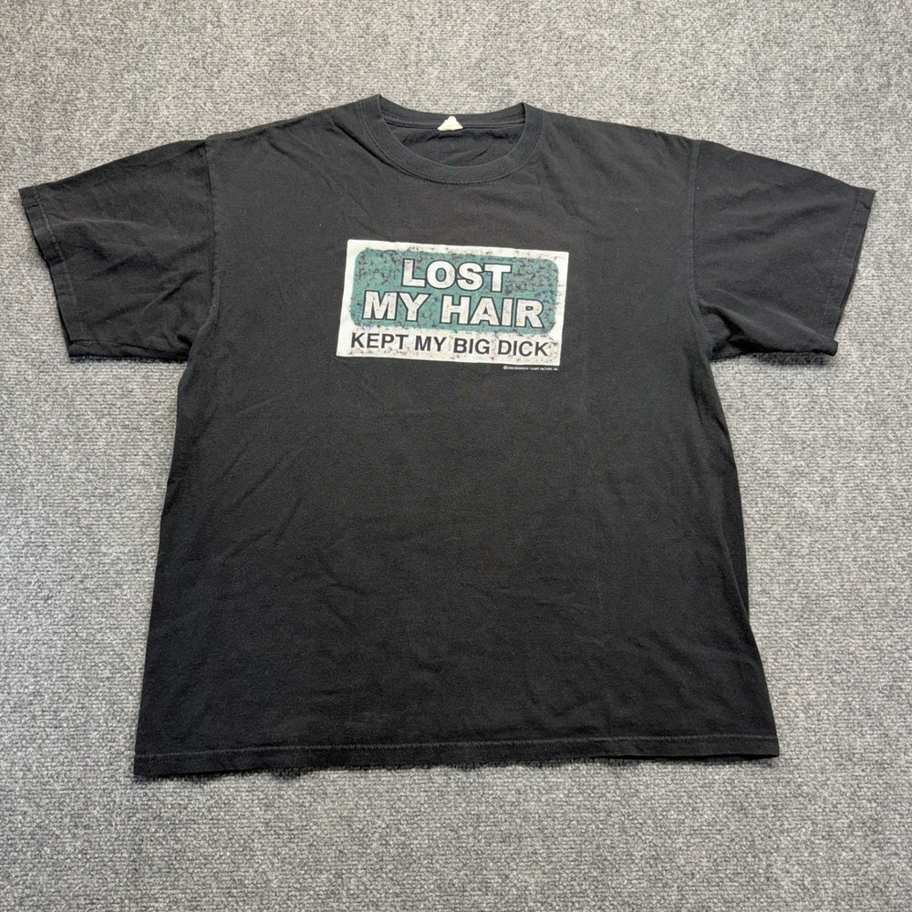 Vintage 2000 Brooklyn T-Shirt Factory Lost My Hair Funny Graphic Tee Black XL
